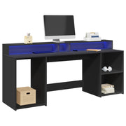 Bureau 200x55x91 cm bewerkt hout zwart met LED
