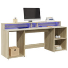 Desk with LED lighting 200x55x91 cm Sonoma oak colour wood