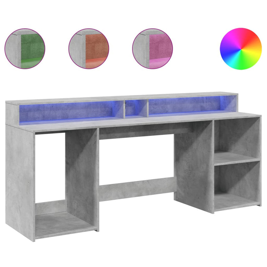 Bureau met LED-verlichting 200x55x91 cm bewerkt hout betongrijs