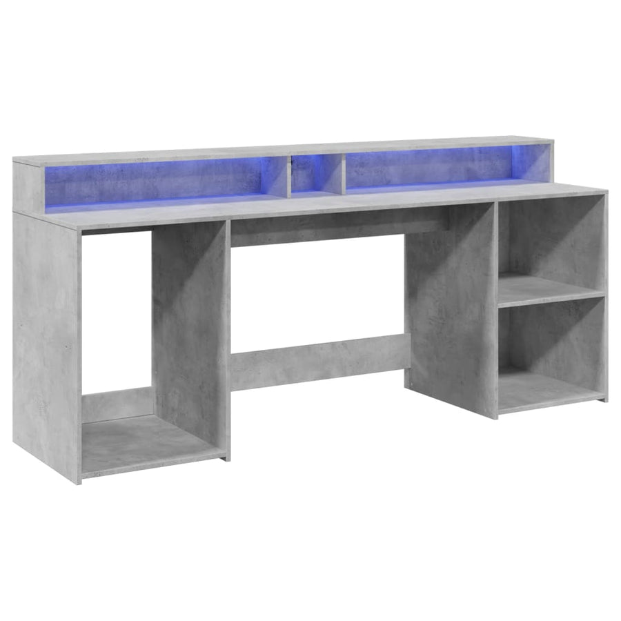 Bureau met LED-verlichting 200x55x91 cm bewerkt hout betongrijs