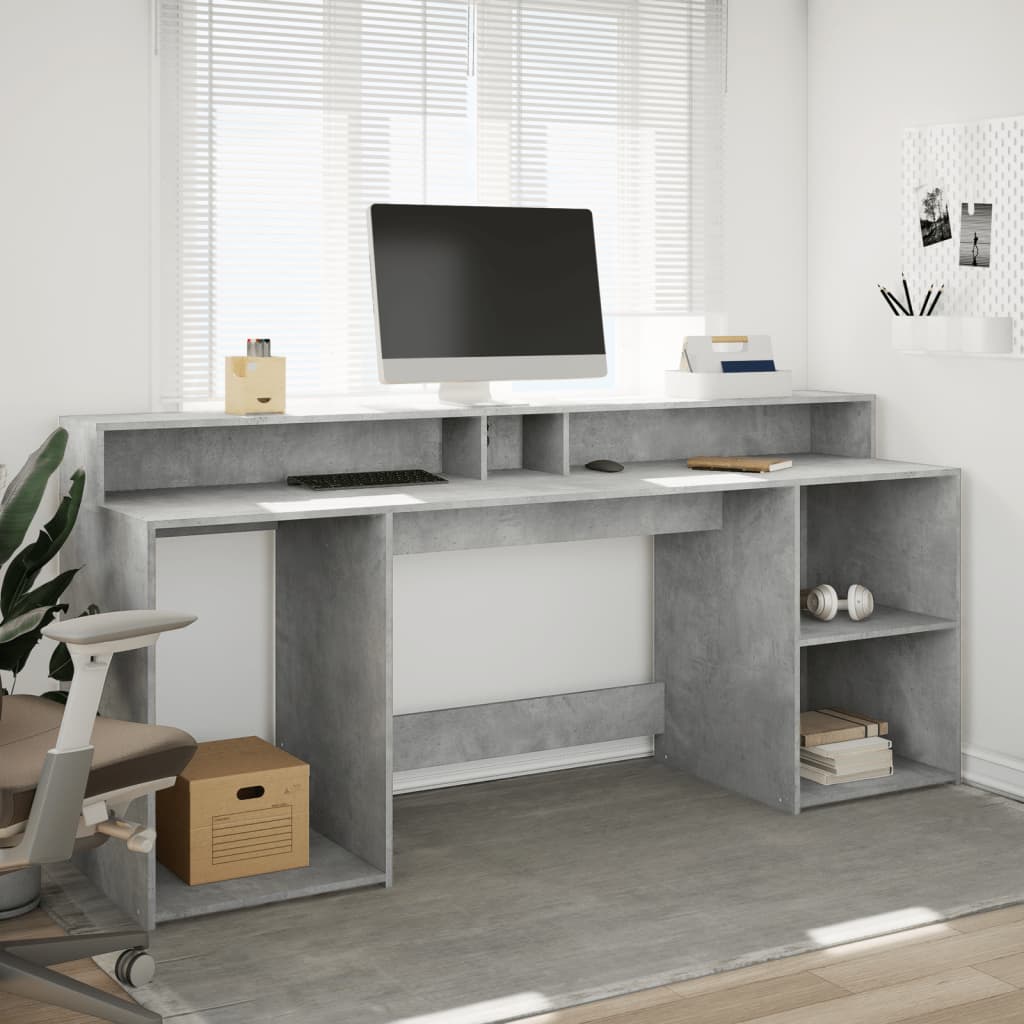 Bureau met LED-verlichting 200x55x91 cm bewerkt hout betongrijs