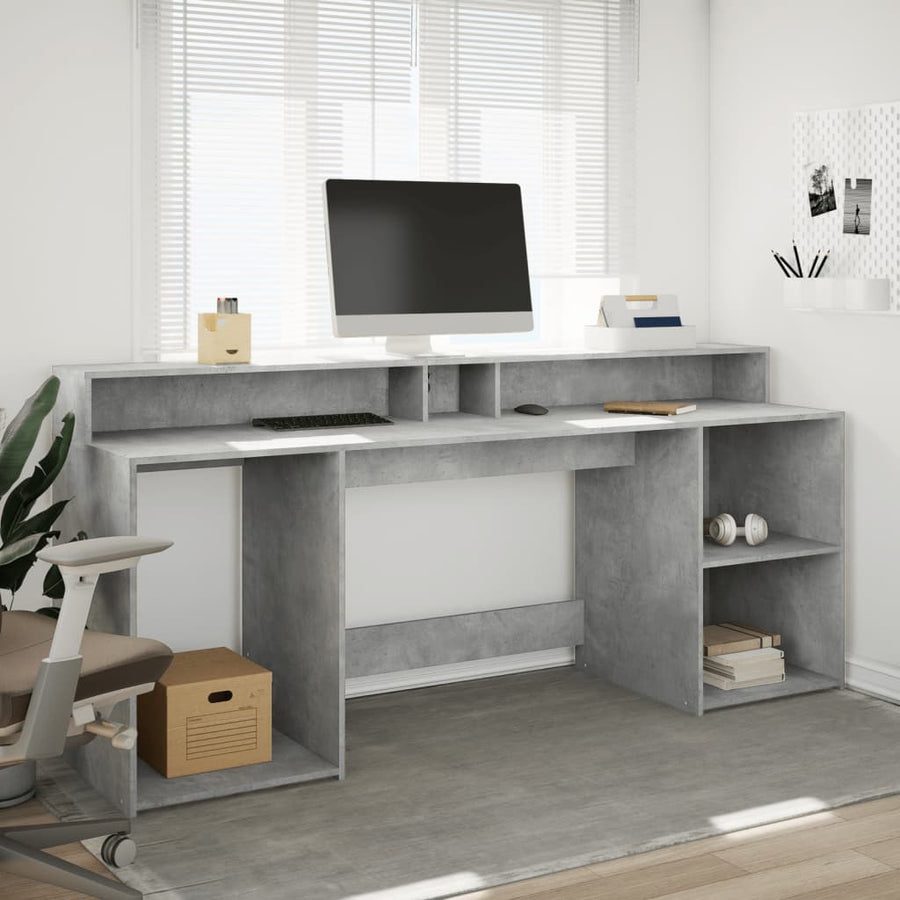 Bureau met LED-verlichting 200x55x91 cm bewerkt hout betongrijs