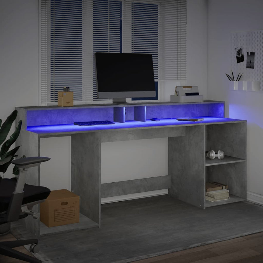 Bureau met LED-verlichting 200x55x91 cm bewerkt hout betongrijs