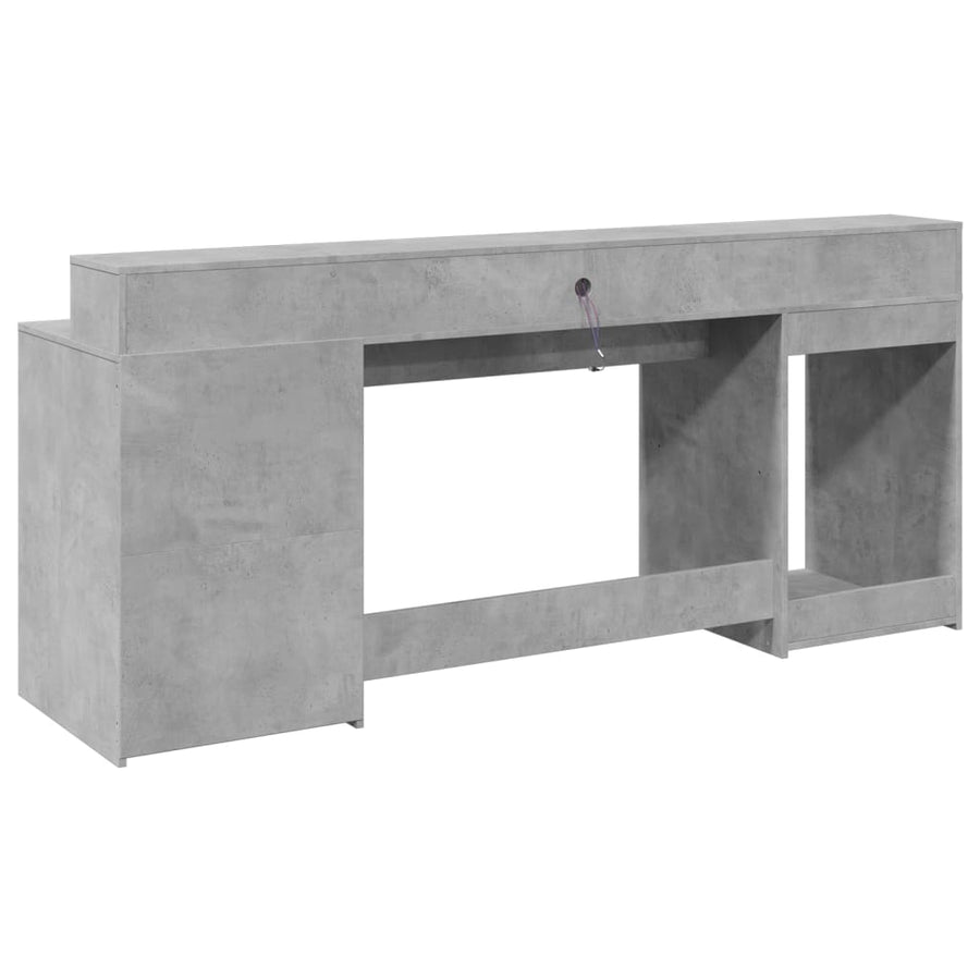Bureau met LED-verlichting 200x55x91 cm bewerkt hout betongrijs