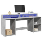Bureau 200x55x91 cm bewerkt hout betongrijs LED