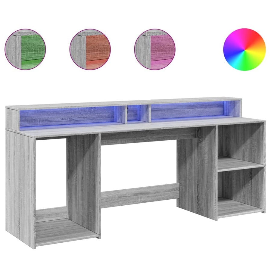 Bureau met LED-verlichting 200x55x91 cm hout grijs sonoma eiken