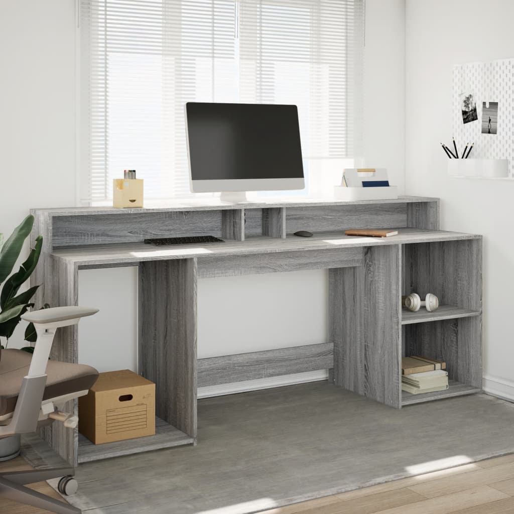Bureau met LED-verlichting 200x55x91 cm hout grijs sonoma eiken
