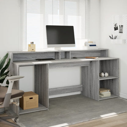 Bureau met LED-verlichting 200x55x91 cm hout grijs sonoma eiken
