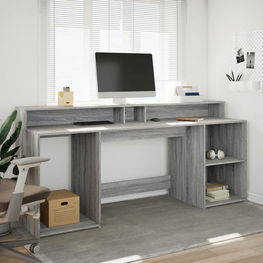 Bureau met LED-verlichting 200x55x91 cm hout grijs sonoma eiken