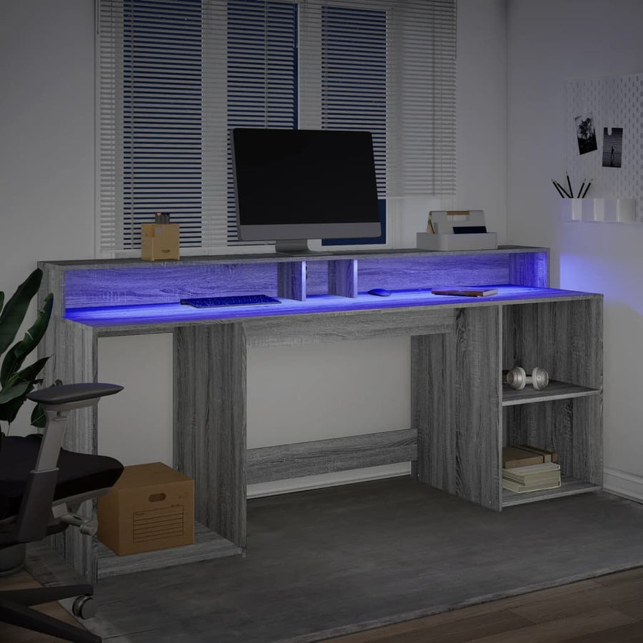 Bureau met LED-verlichting 200x55x91 cm hout grijs sonoma eiken