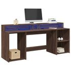 Bureau 200x55x91 cm hout bruin eikenkleurig met LED