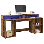 Bureau 200x55x91 cm bewerkt hout oud hout LED