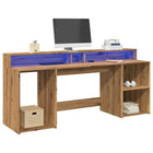 Bureau 200x55x91 cm artisanaal eiken met LED