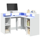 Desk with LED lighting 130x130x91 cm engineered wood white