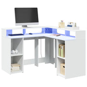 Bureau 130x130x91 cm bewerkt hout wit LED