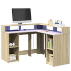 Desk with LED lighting 130x130x91 cm wood sonoma oak colour
