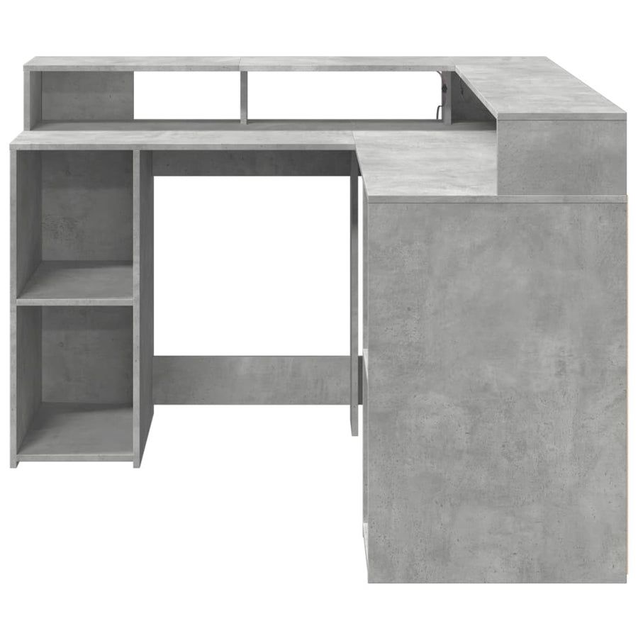 Bureau met LED-verlichting 130x130x91 cm hout betongrijs