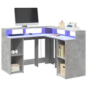 Bureau 130x130x91 cm hout betongrijs met LED