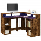 Desk with LED lighting 130x130x91 cm smoked oak wood