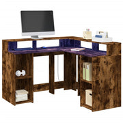 Bureau 130x130x91 cm hout gerookt eiken met LED