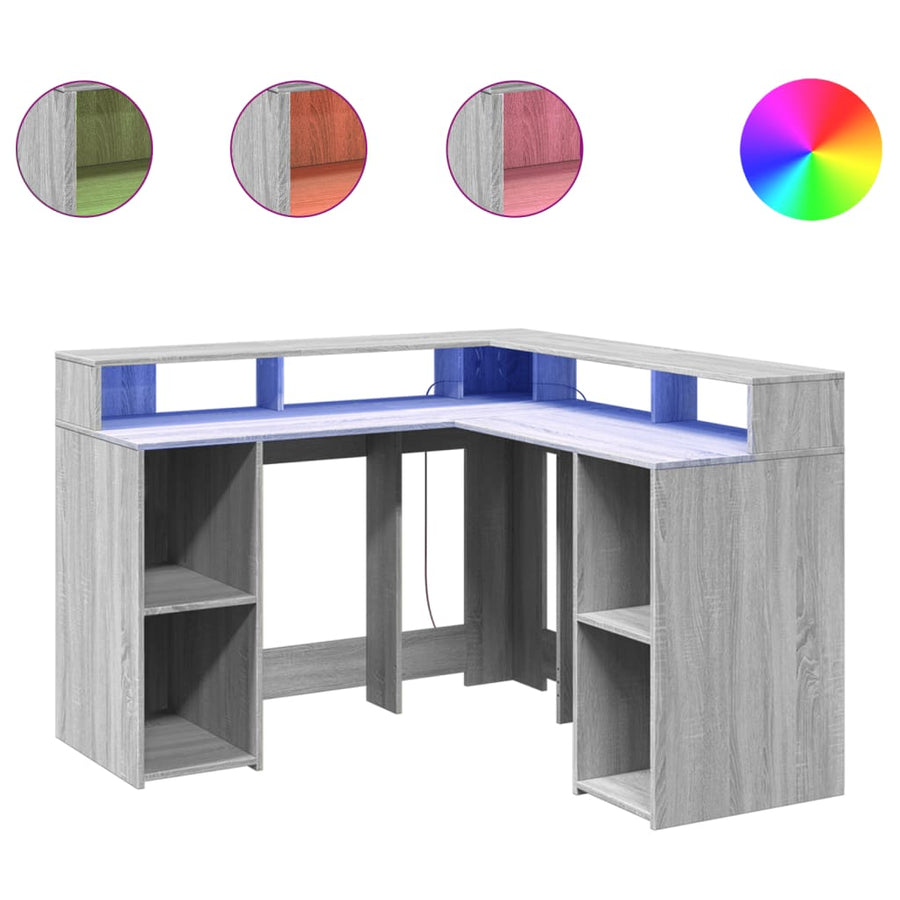 Bureau met LED-verlichting 130x130x91 cm hout grijs sonoma