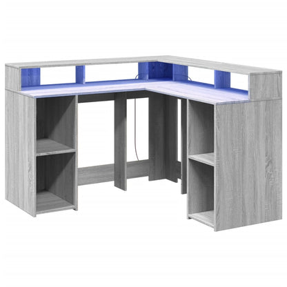 Bureau met LED-verlichting 130x130x91 cm hout grijs sonoma