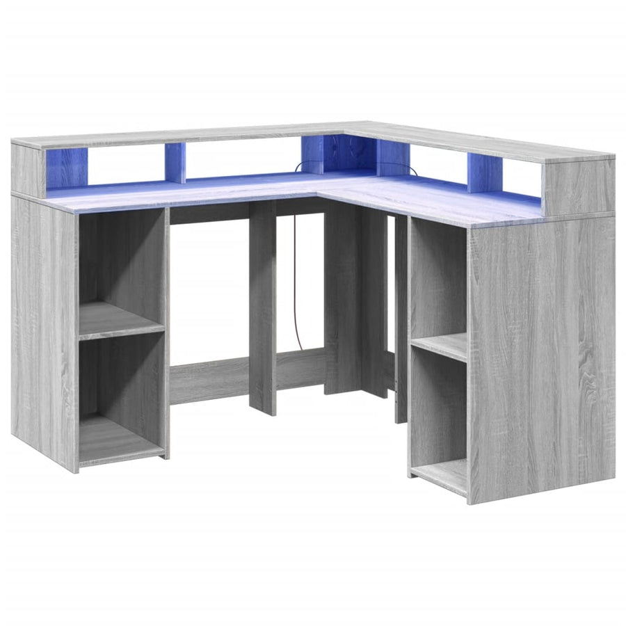 Bureau met LED-verlichting 130x130x91 cm hout grijs sonoma
