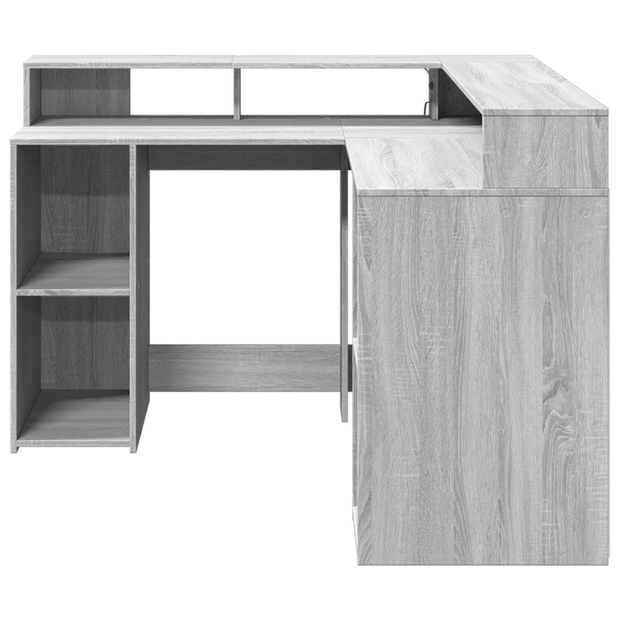 Bureau met LED-verlichting 130x130x91 cm hout grijs sonoma