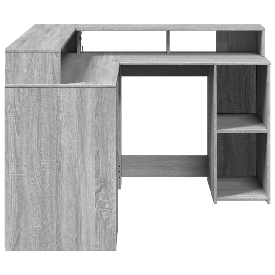 Bureau met LED-verlichting 130x130x91 cm hout grijs sonoma