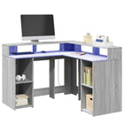 Desk with LED lighting 130x130x91 cm wood grey Sonoma
