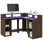 Desk with LED lighting 130x130x91 cm wood brown oak colour