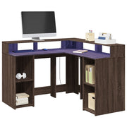Bureau 130x130x91 cm hout bruin eikenkleur met LED