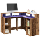 Desk with LED lighting 130x130x91 cm processed wood old wood