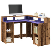 Bureau L-vormig 130x130x91 cm bewerkt hout oud hout LED