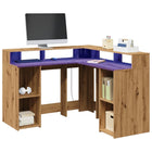 Desk with LED lighting 130x130x91 cm wood artisanal oak
