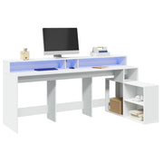 Bureau 200x104x91 cm bewerkt hout wit LED