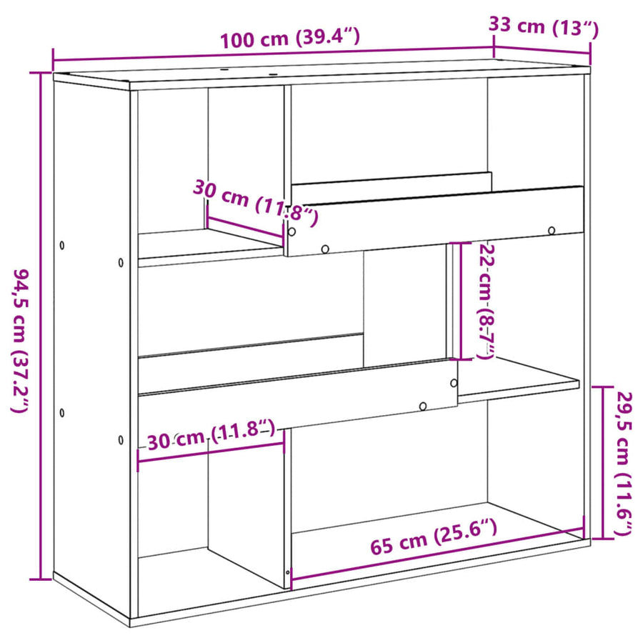 Boekenkast 100x33x94,5 cm bewerkt hout grijs sonoma eikenkleur