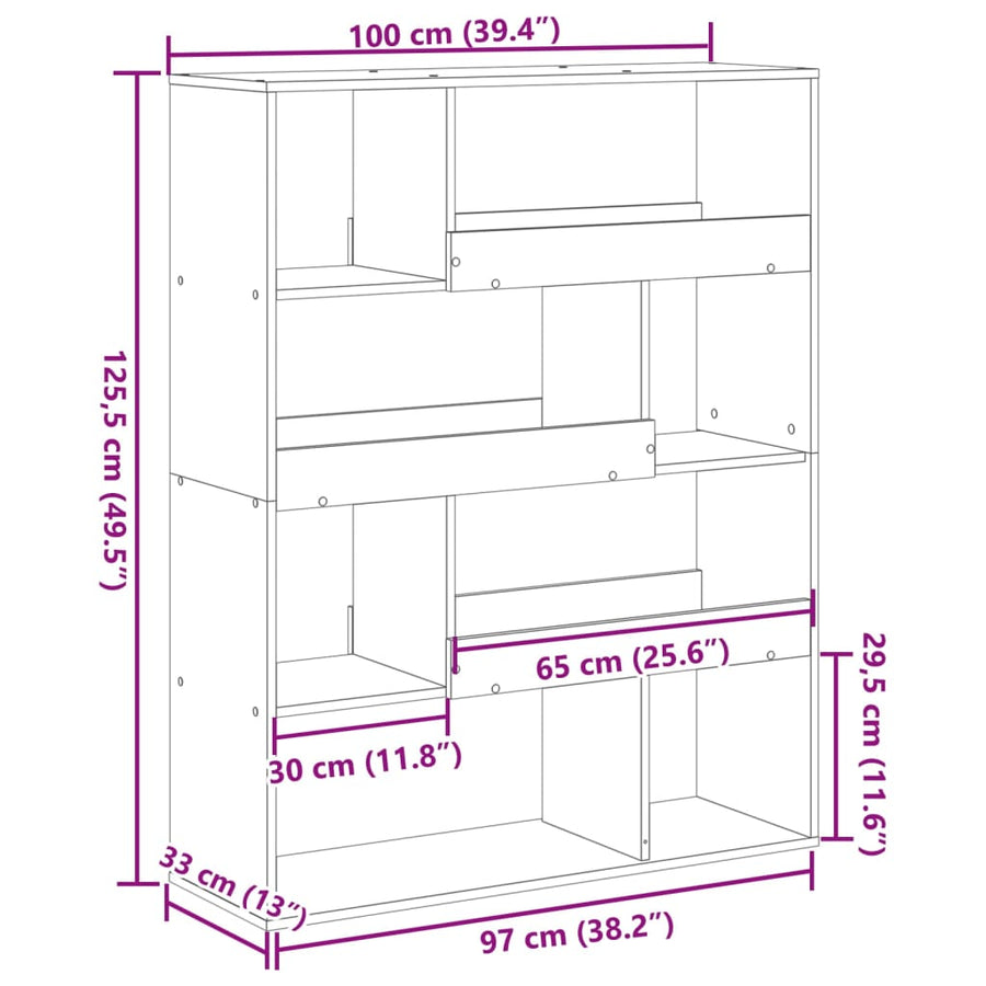 kamerscherm 100x33x125,5 cm bewerkt hout grijs sonoma eiken