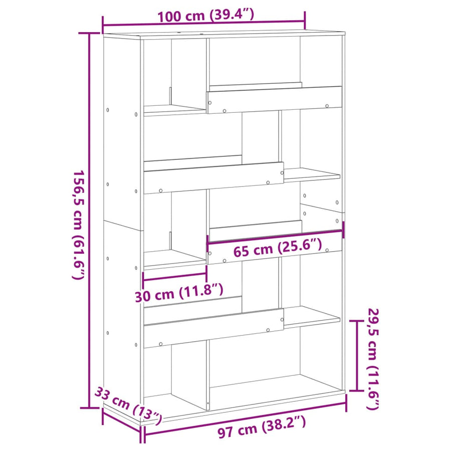 Kamerscherm 100X33X156,5 Cm Bewerkt Hout Artisanaal Eikenkleur 156.5 cm