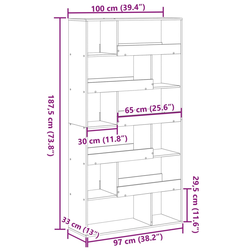 kamerscherm 100x33x187,5 cm bewerkt hout gerookt eikenkleurig