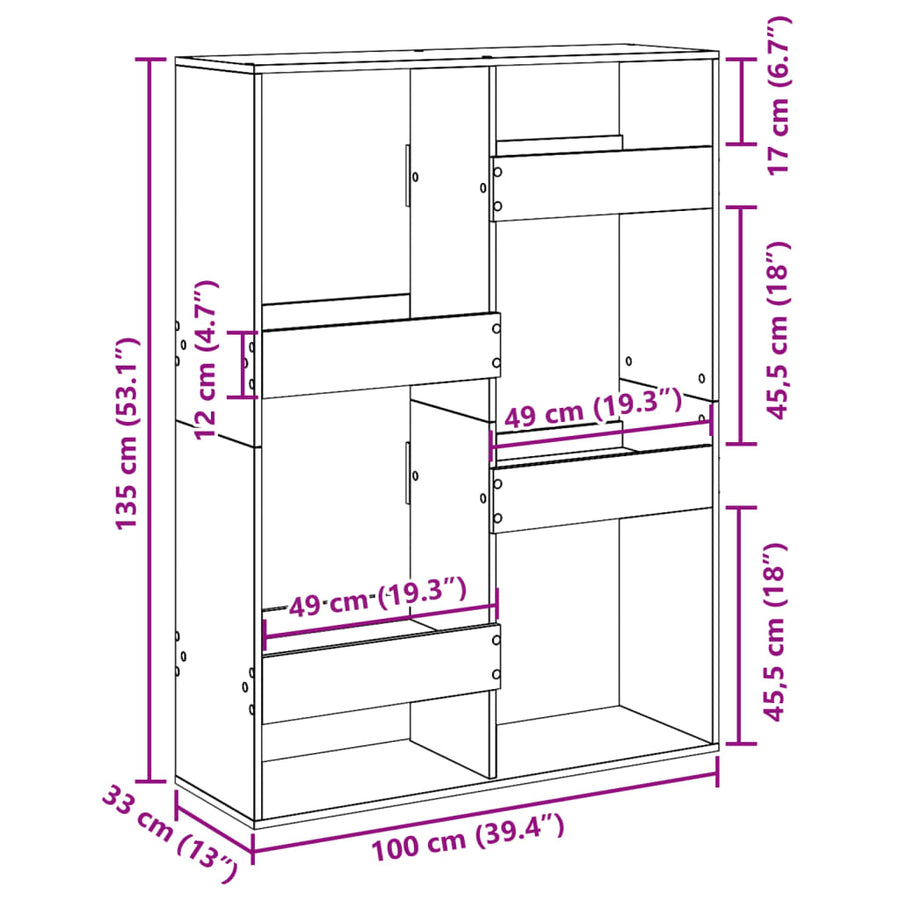 Kamerscherm 100x33x135 cm bewerkt hout sonoma eikenkleurig