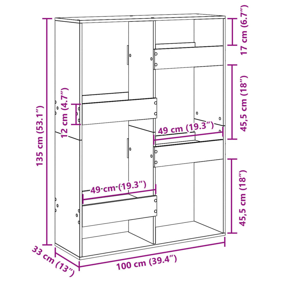 Kamerscherm 100x33x135 cm bewerkt hout gerookt eikenkleurig