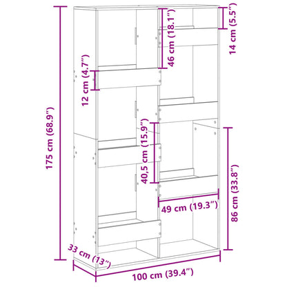 kamerscherm 100x33x175 cm bewerkt hout grijs sonoma eikenkleur