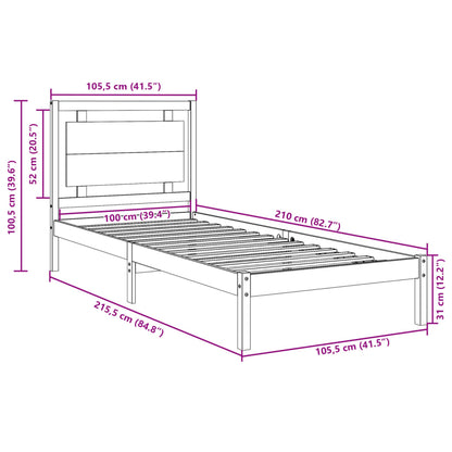 Bedframe extra lang zonder matras massief hout 100x210 cm