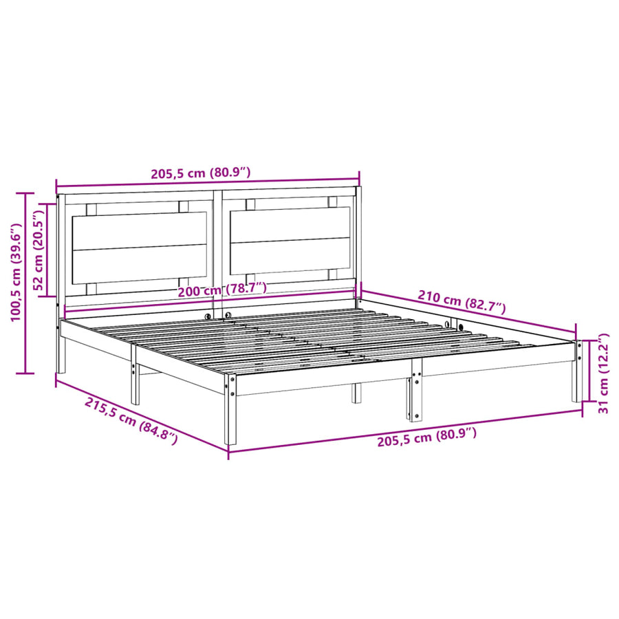 Bedframe extra lang zonder matras massief hout wit 200x210 cm
