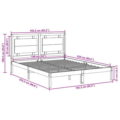 Bedframe extra lang zonder matras massief hout wit 160x220 cm