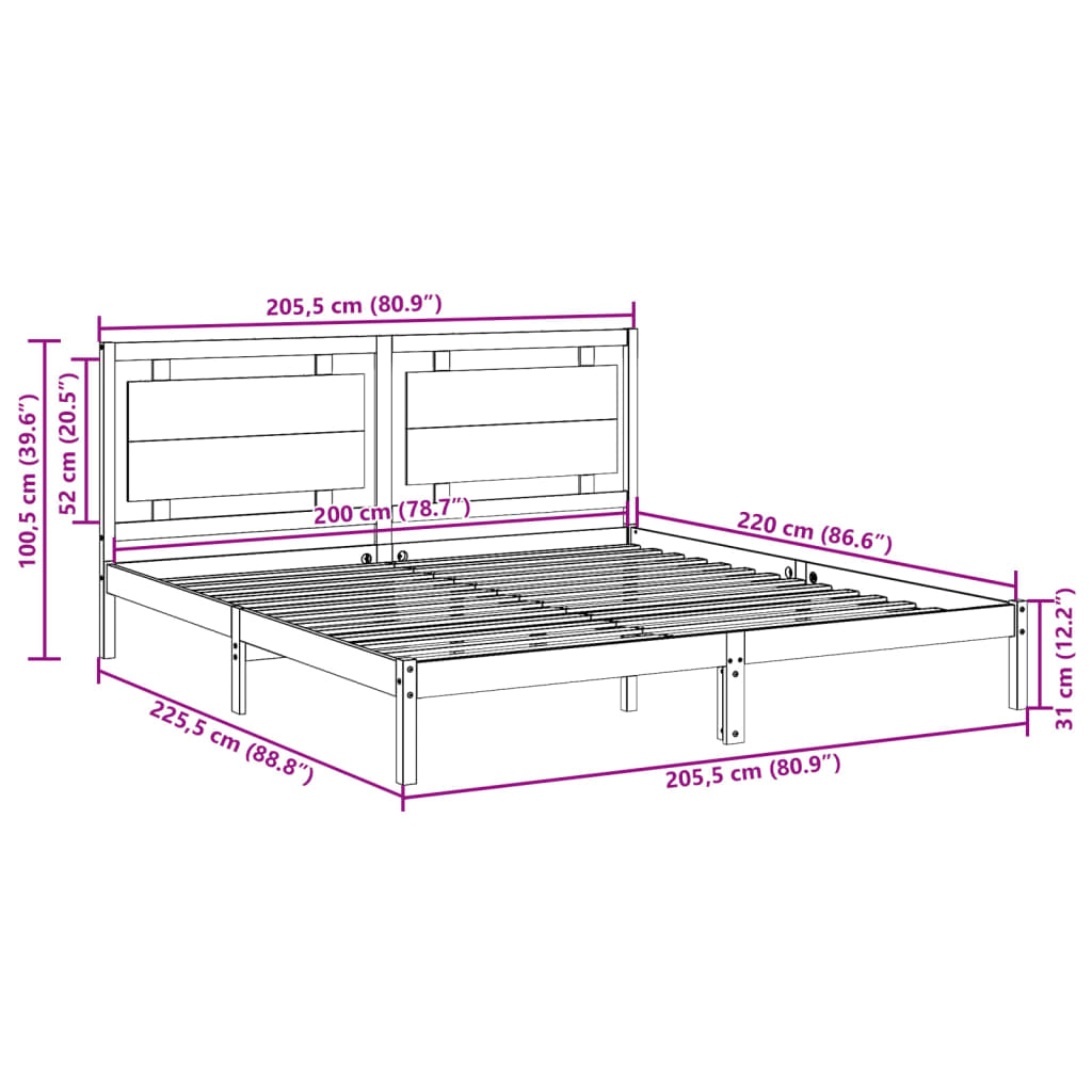 Bedframe extra lang zonder matras massief hout 200x220 cm