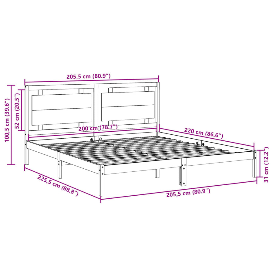 Bedframe extra lang zonder matras massief hout 200x220 cm