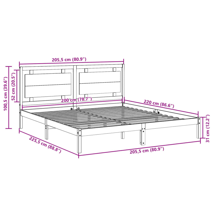 Bedframe extra lang zonder matras massief hout wit 200x220 cm