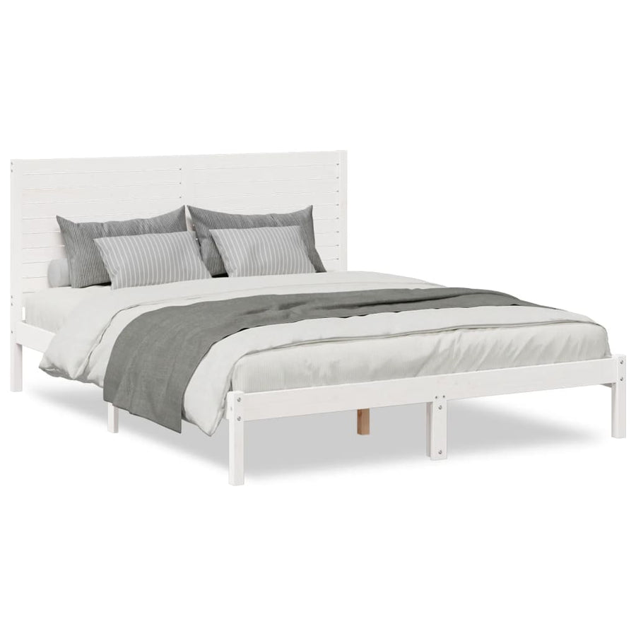 Bedframe extra lang zonder matras massief hout wit 140x210 cm